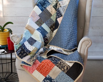 Gift for Her | Scrappy Handmade Quilts for Sale | Patchwork Quilt | Cotton Prints | Lap, Throw, Twin Quilt, Full/Queen Size, King Size