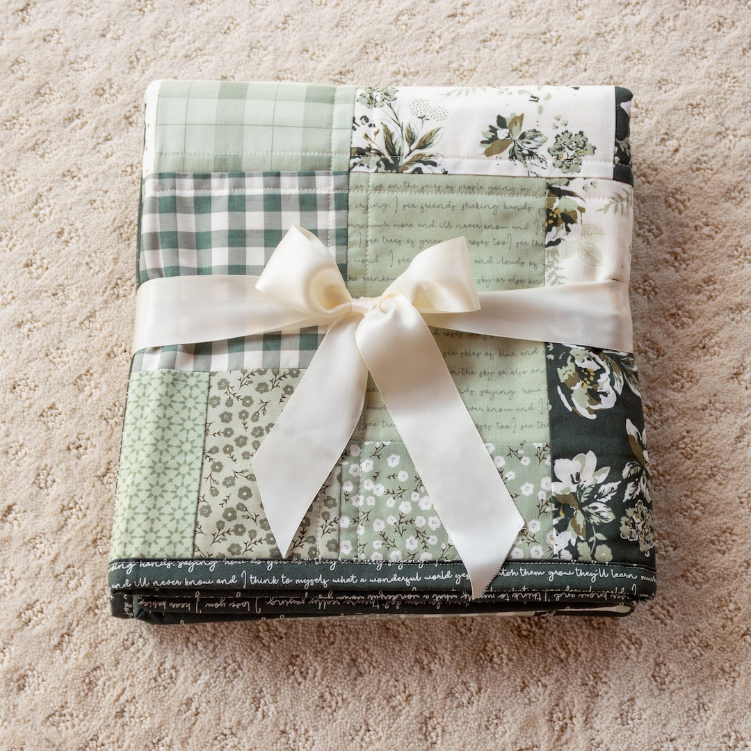 Baby Quilt Sage Green Quilts for Sale Handmade Gingham & Etsy