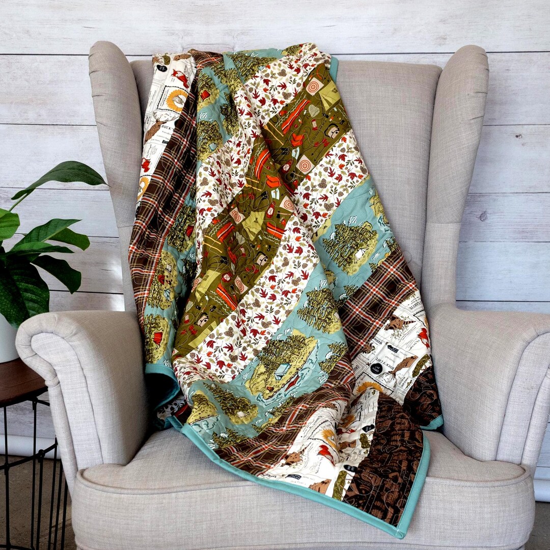 Handmade Camping in the Woods Baby Quilt – Patchwork Crib Bedding ...