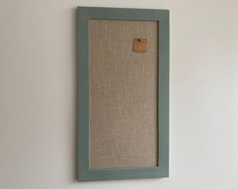 Handcrafted Linen Pinboard: Aged Blue Wood Frame, Wall Organizer