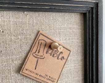 Handmade Fabric Pin Board: Aged Black Stepped Frame, FSC Wood