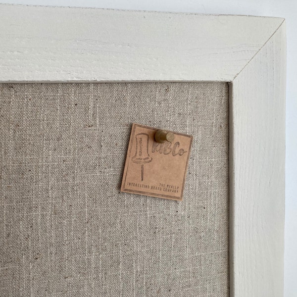 Handmade Framed Fabric Pinboard, Noticeboard,  Aged Chalk White Frame, Eco Friendly Chalk Paint, Recycled Pin Board, FSC Wood, Natural Linen