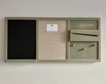 Vintage Green Wall Organiser: Chalkboard, Pinboard, Key Holder