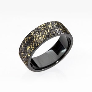 Black wedding band for men, black and gold ring, mens zirconium ring with 24K gold, unique mens wedding ring, black zirconium ring, two tone