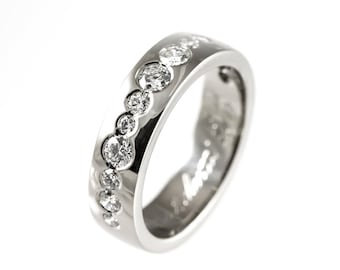 Unique diamond wedding band, flush set diamond ring, modern diamond wedding ring, alternative half eternity ring,unique wide engagement ring