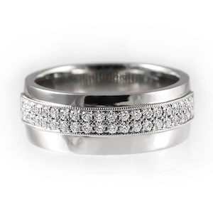 Wide diamond wedding band, two row diamond ring, diamond pave ring, unique wide ring, diamond wedding ring,unique half eternity wedding band