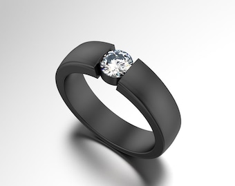 Black engagement ring, black diamond ring, modern black ring, black diamond engagement ring, black zirconium ring, zirconium engagement ring
