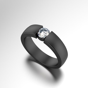 Black engagement ring, black diamond ring, modern black ring, black diamond engagement ring, black zirconium ring, zirconium engagement ring