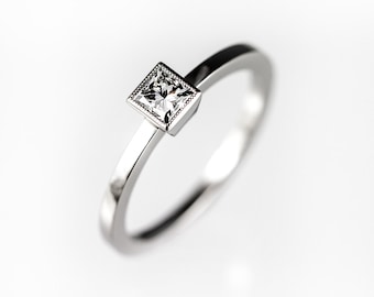 Princess Engagement, Her Bezel Engagement, Thin Bezel Ring, Princess Cut, Cute Bezel Ring, Thin Engagement Ring w\ Princess Cut Diamond