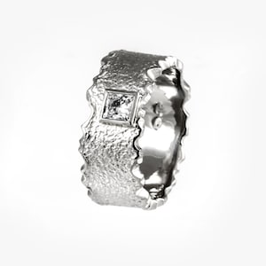 Mens diamond band, mens hammered diamond band, mens diamond ring, wide contemporary ring, wedding band mens, hand forged ring, square stone