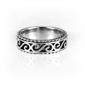 Black lace wedding band, modern filigree ring, unisex wedding band, black rhodium plating, lace ring, engagement ring, twist ring, ornament