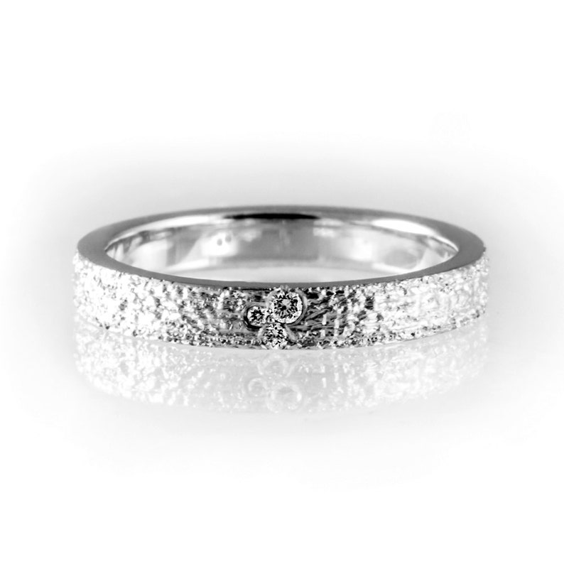 Unique White Gold Engagement Ring Textured Wedding Band Etsy