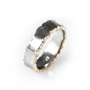 Two tone ring, two tone gold ring, two tone jewelry, alternative wedding band, contemporary ring, unisex ring, hammered, ice ring