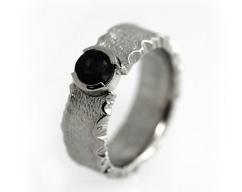 Black spinel engagement ring, unique engagement ring, titanium engagement ring, alternative wedding band, black stone ring, unisex ring