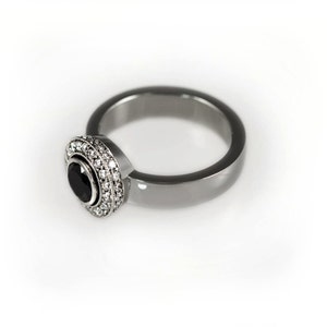 Unique Halo Ring, Goth Engagement Ring, Unique Black Ring, Black Solitaire Ring, Boho Black Ring, Halo Engagement Ring with Black Diamond