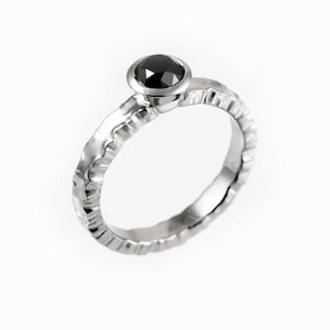 Black diamond engagement ring, BOHO black diamond ring, bezel engagement ring, black engagement ring, black wedding ring