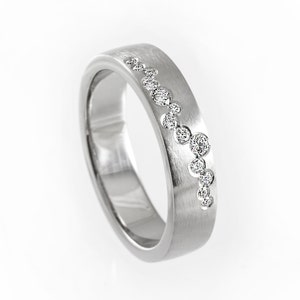 Unique diamond wedding band, flush set diamond ring, simple contemporary diamond ring, modern diamond wedding band, flush setting, matte