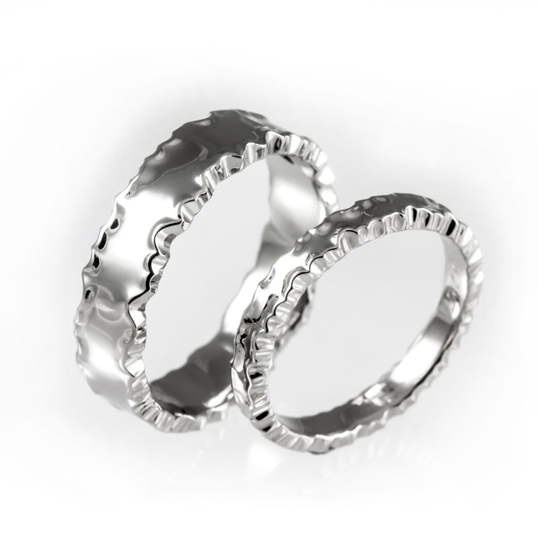 Unique Wedding Band Set, White Gold Wedding Ring Set, Wedding Band ...