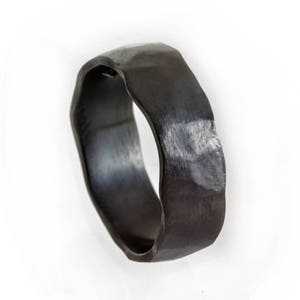 Black ring, mens zirconium ring, 8mm wide mens ring, black zirconium ring, black wedding band, mens forged ring, unique black wedding ring