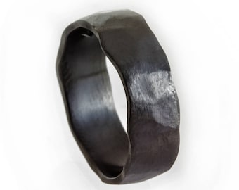 Black ring, mens zirconium ring, 8mm wide mens ring, black zirconium ring, black wedding band, mens forged ring, unique black wedding ring