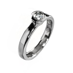 Bezel Set Engagement, Simple Diamond Ring, Her Minimalist Ring, Classic Solitaire Ring, Bezel Diamond Ring, Her White Gold Engagement Ring