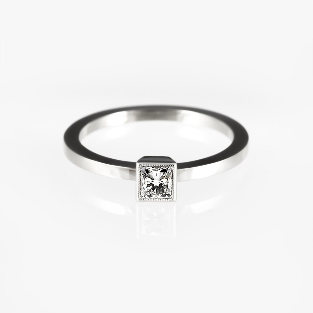 White sapphire engagement ring bezel ring thin engagement | Etsy