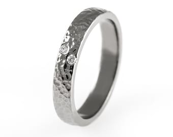 Unique textured wedding band, modern wedding band, unique diamond ring, diamond wedding ring, alternative diamond ring, forged diamond ring