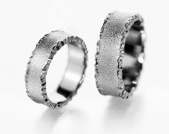 His Her Band Set, Modern Ring Set, Matching Gold Bands, Our Ring Set, Our Wedding Band Set, Unique Forged Wedding Band Set for Him and Her