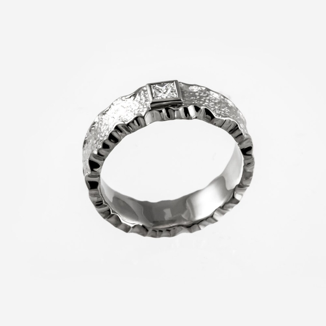 Womens Hammered Engagement Ring Unique Wedding Ring Princess Etsy