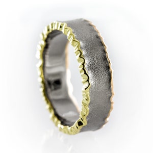 His Her Unique Band, Her Unique Gold Ring, His Unique Gold Ring, His Handmade Band, Men Alternative Ring, Wide Forged Three Tone Ring