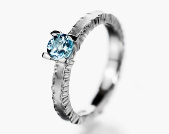 Boho Blue Stone Ring, Aquamarine Engagement, Blue Set Engagement, Engagement Blue Stone, Unique Blue Ring, Blue Solitaire Engagement Ring