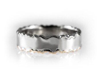 Her Hammered Ring, His Hammered Band, His Her Unique Ring, His Modern Band, Her Modern Band, His and Hers White & Yellow Gold Two-Tone Ring