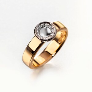 Halo Engagement, Unique Gold Band, Cool Halo Ring, 2 Tone Engagement, Cute Gold Engagement, Contemporary Two-Tone Engagement Ring for Her