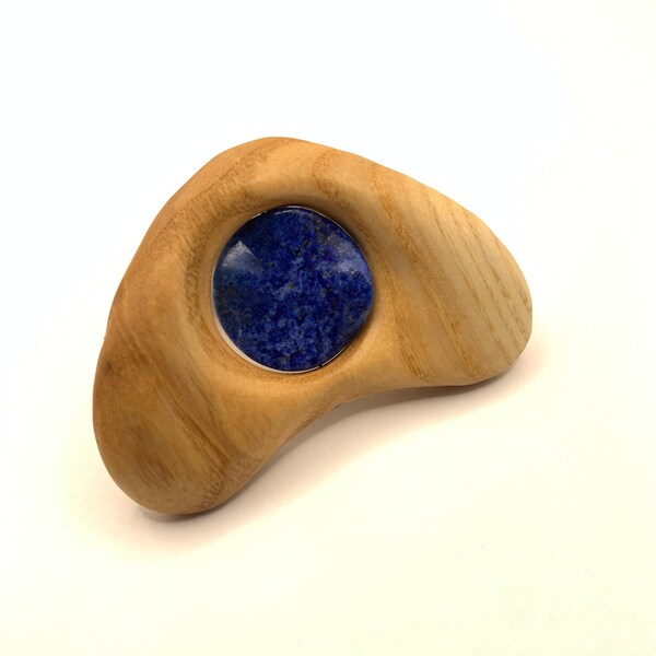 Handcrafted Fidget -  Ash, brass, and Lapis Lazuli stone - handheld tool for cultivating mindfulness & focus - 1 of a kind - by MuseFire art