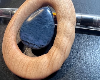 Handcrafted Fidget -  Maple, brass, and blue teardrop stone - handheld focus tool for cultivating mindfulness - by MuseFire art