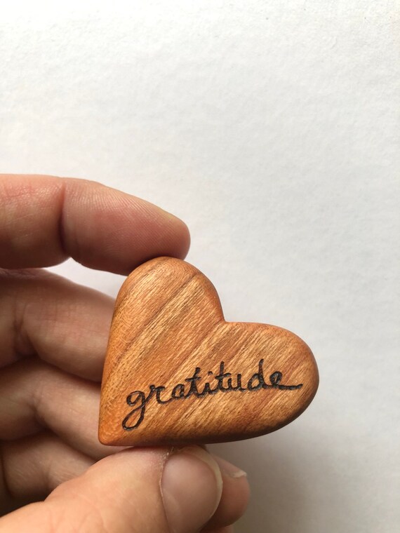 Pocket Heart - one hand-shaped Cherry wooden heart; inscribed by hand with chosen word or date. A talisman for daily use. A gift of love.