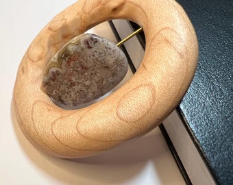 Handcrafted Fidget -  Maple, brass, and Agate - handheld focus tool for cultivating mindfulness
