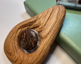 Handcrafted Fidget -  Oak wood, brass & Rainbow Rhyolite - tool for cultivating mindfulness and focus - 1 of a kind - by MuseFire art