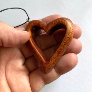 Open Heart Mahogany Pendant - Handcrafted Wearable Wooden Necklace - made by MuseFire art