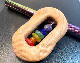 Handcrafted Pride Fidget -  Maple, brass, and a rainbow of gemstones and beads - handheld focus tool for cultivating mindfulness
