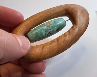 Handcrafted Fidget Spinner made from wood and brass - Holds a painted blue barrel bead - One of a kind