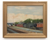 Steam Locomotive Oil Painting Vintage Railroad Art Great Western Railway Highbridge Station Somerset English Landscape