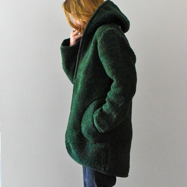 Freya Merino Wool Shearling Jacket in Bottle Green
