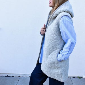 Light Grey Hooded Long Wool Gilet