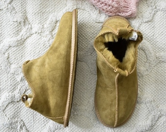 Miko Olive Luxury Sheepskin Slippers Boots with Hard Sole UNISEX