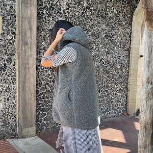 Graphite Long Wool Gilet with Hood