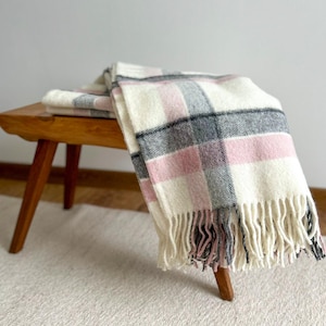 Pure Wool Blanket - Pink/ Grey