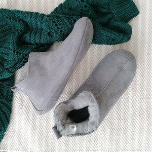 Miko Grijze luxe schapenvacht pantoffels laarzen heren dames Unisex