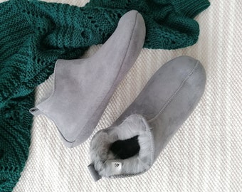 Miko Grey Luxury Sheepskin Slippers Boots Men Women Unisex