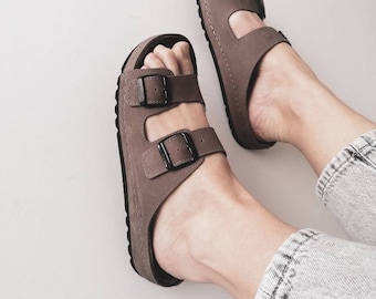 Grey Leather Sandals